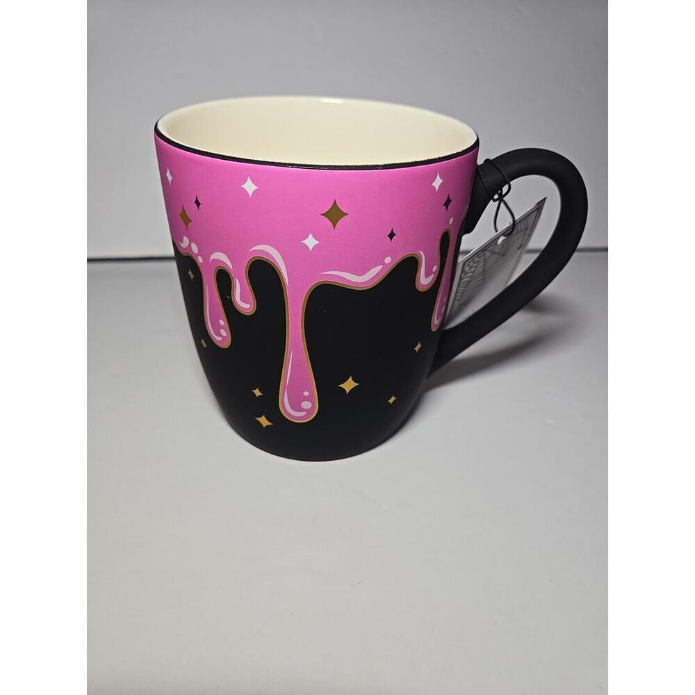 Cobwebs & Cauldrons Halloween Mug, Black & Hot Pink Drip, NEW!